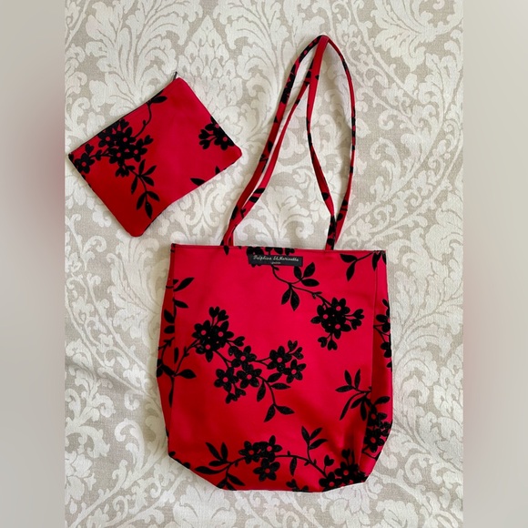Delphin Et Marinette London Red & Black Floral Fabric Tote Bag - never used! - Picture 1 of 3